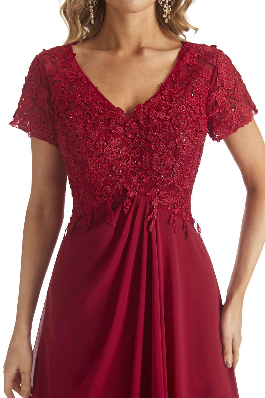 Elegant V-neck Short Sleeves Chiffon Lace Mother Of the Brides Dresses