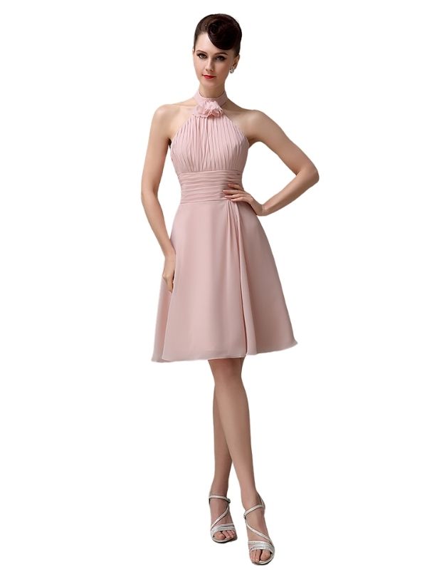 Halter Knee-length Chiffon A-line Short Bridesmaid Dresses