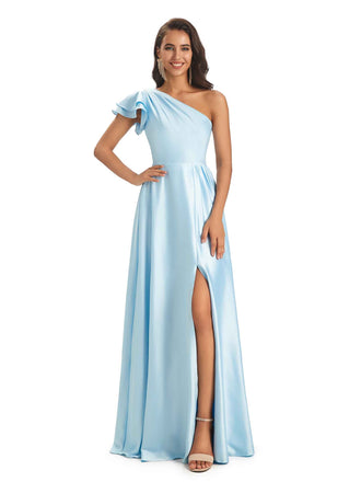 Sexy Satin Long Maxi One Shoulder Prom Dresses Online