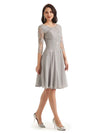 Elegant Scoop Lace Chiffon Half Sleeves Knee Length Short Mother Of The Bride Dresses