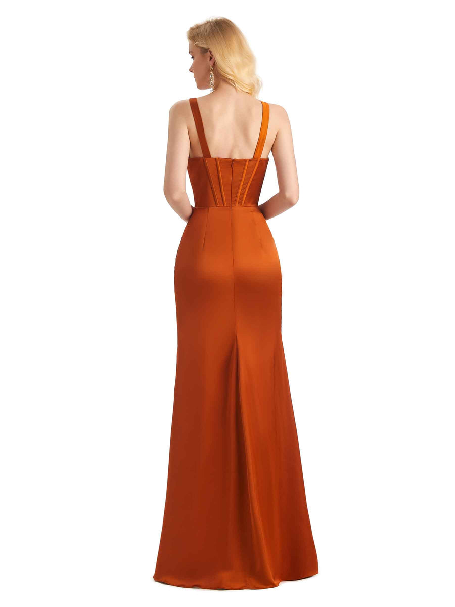 Sexy Soft Satin Side Slit V-Neck Long Mermaid Party Prom Dresses Online