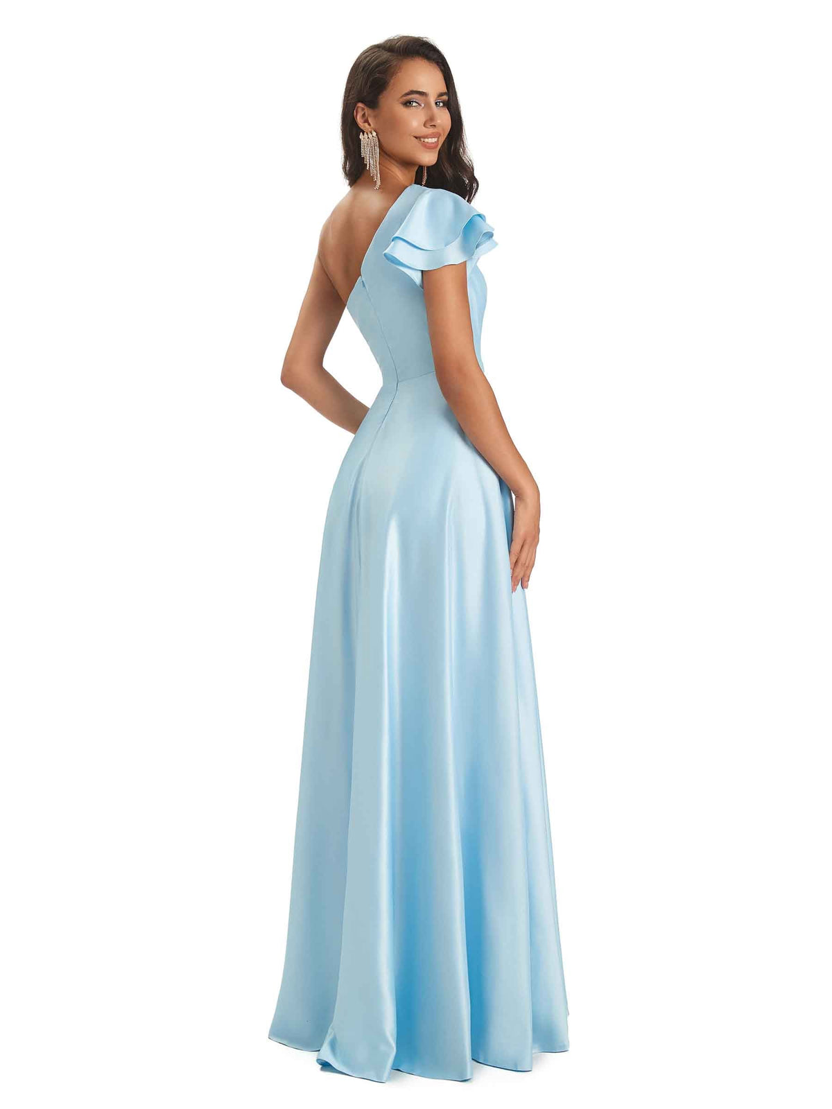 Sexy Satin Long Maxi One Shoulder Prom Dresses Online