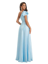 Sexy Satin Long Maxi One Shoulder Prom Dresses Online