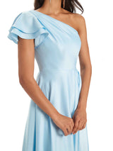 Sexy Soft Satin Side Slit A-Line One Shoulder Ladies Long Bridesmaid Dresses