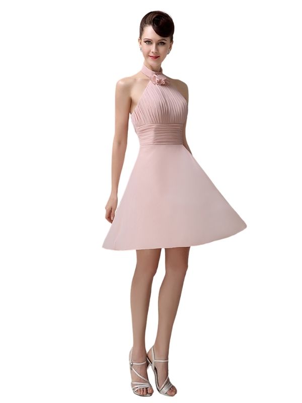 Halter Knee-length Chiffon A-line Short Bridesmaid Dresses