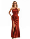 Soft Satin One Shoulder Side Slit Mermaid Maxi Long Bridesmaid Dresses Online
