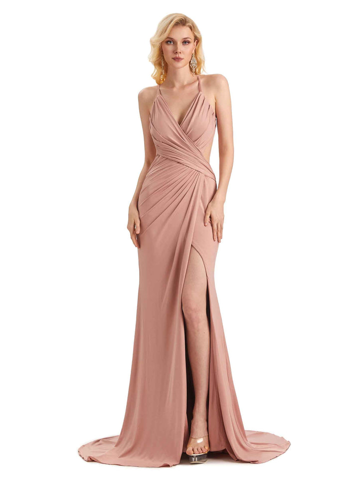 Sexy Mermaid Side Slit Stretchy Jersey Long Formal Prom Dresses Online