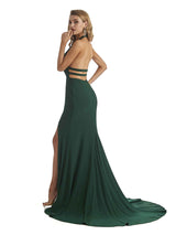 Sexy Mermaid Halter V-Neck Side Slit Stretchy Jersey Long Formal Bridesmaid Dresses