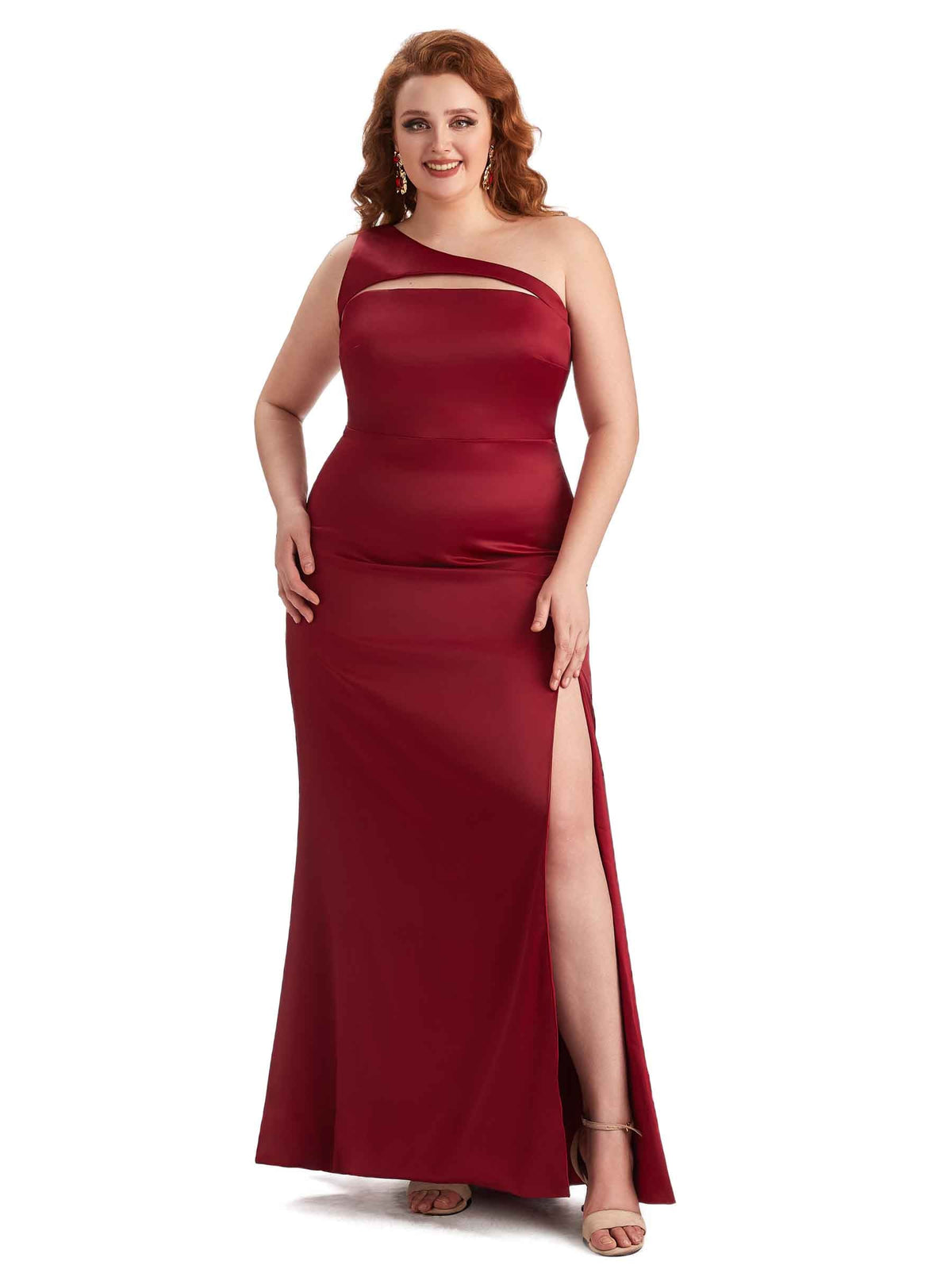 Plus Size Sexy Mermaid One Shoulder Side Slit Soft Satin Long Bridesmaid Dress For Wedding