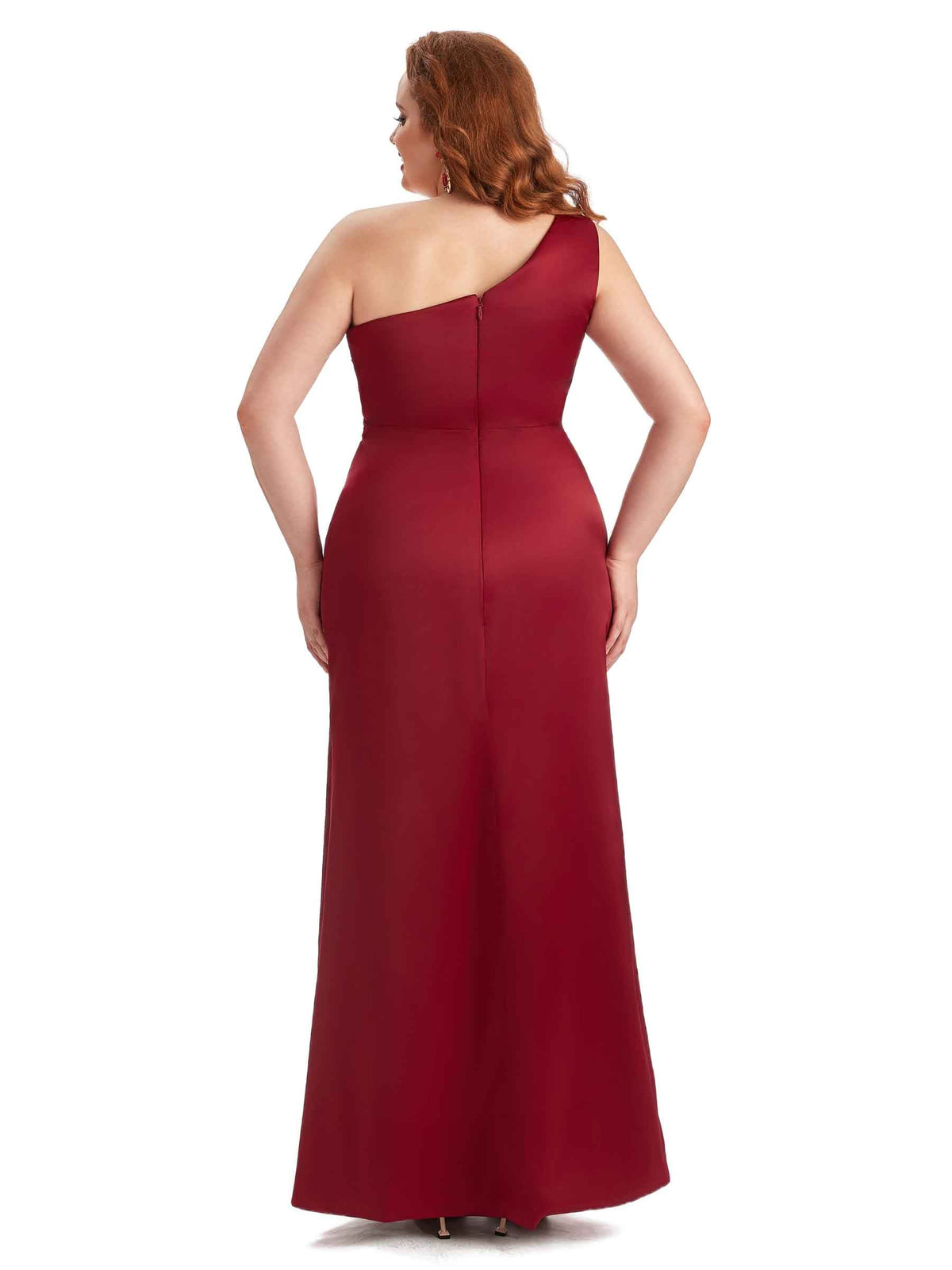 Plus Size Sexy Mermaid One Shoulder Side Slit Soft Satin Long Bridesmaid Dress For Wedding