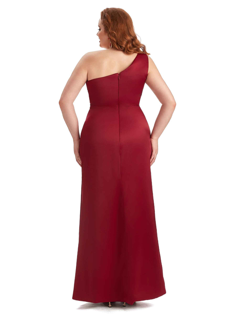 Plus Size Sexy Mermaid One Shoulder Side Slit Soft Satin Long Bridesmaid Dress For Wedding