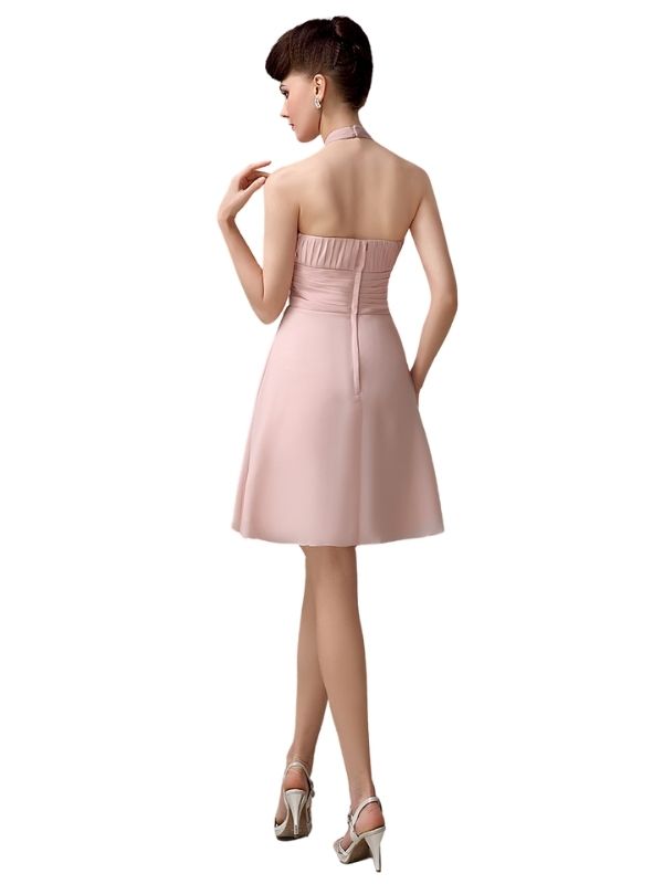 Halter Knee-length Chiffon A-line Short Bridesmaid Dresses