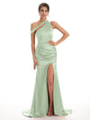 Sage Sexy Chic Silky Mismatched Side Slit Mermaid Satin Bridesmaid Dresses Online