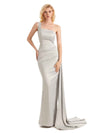 Elegant One Shoulder Soft Satin Mermaid Long Formal Prom Dresses Online