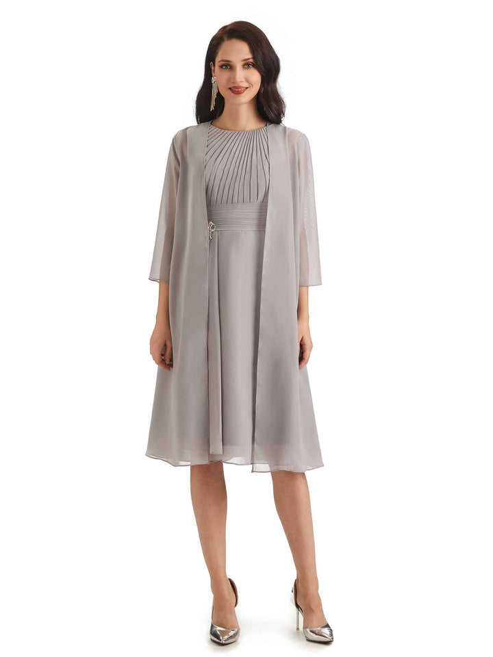 Elegant A-line Chiffon Knee-Length Short Mother of The Bride Dresses With Jacket