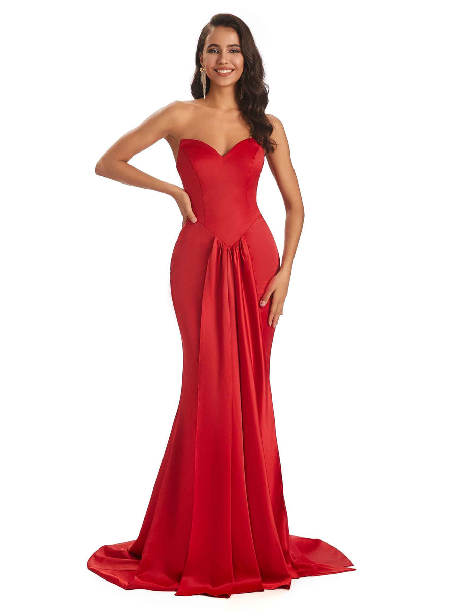 Strapless Sweetheart Satin Long Maxi Mermaid Prom Dresses Online