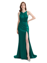 Sexy Backless Mermaid Side Slit Soft Satin Long Mermaid Formal Evening Dresses