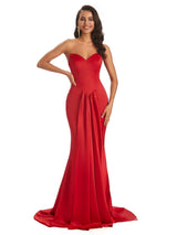Elegant Satin Sweetheart Long Mermaid Formal Curve Dresses For Wedding Guest