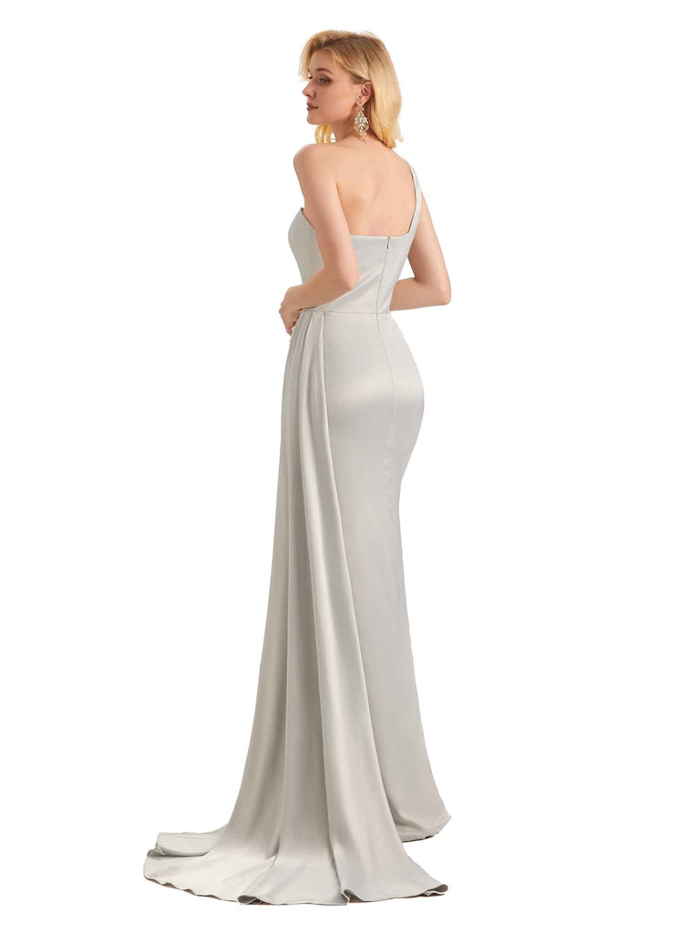 Elegant One Shoulder Soft Satin Mermaid Unique Long Bridesmaid Dresses Online