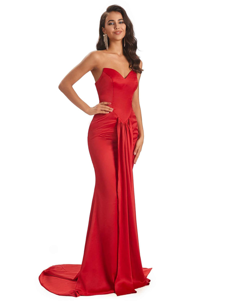 Sexy Soft Satin Sweetheart Long Mermaid Formal Curve Dresses For Wedding Guest