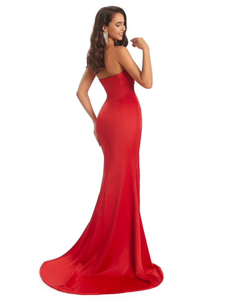 Strapless Sweetheart Satin Long Maxi Mermaid Prom Dresses Online