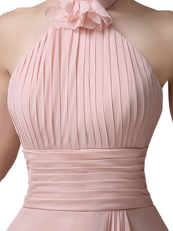 Halter Knee-length Chiffon A-line Short Bridesmaid Dresses