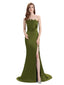 Elegant Soft Satin Strapless Split Side Floor-Length Mermaid Bridesmaid Dresses