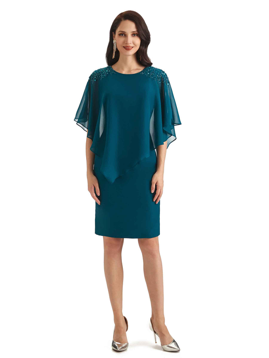 Elegant Chiffon Half Sleeves Knee Length Short Mother of The Bride Dresses