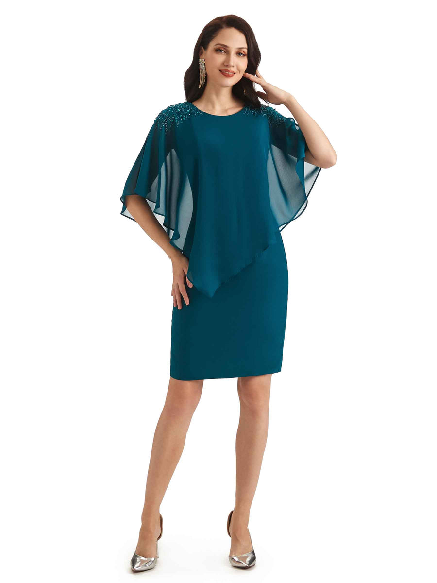 Elegant Chiffon Half Sleeves Knee Length Short Mother of The Bride Dresses