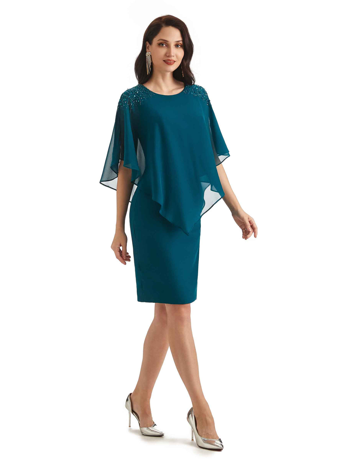 Elegant Chiffon Half Sleeves Knee Length Short Mother of The Bride Dresses