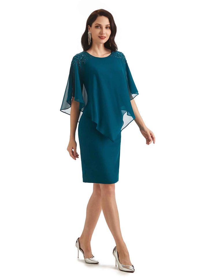 Elegant Chiffon Half Sleeves Knee Length Short Mother of The Bride Dresses