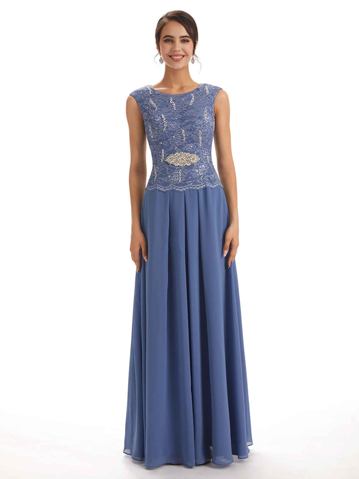 Chiffon Lace Beaded Bateau Elegant Mother of The Brides Dresses