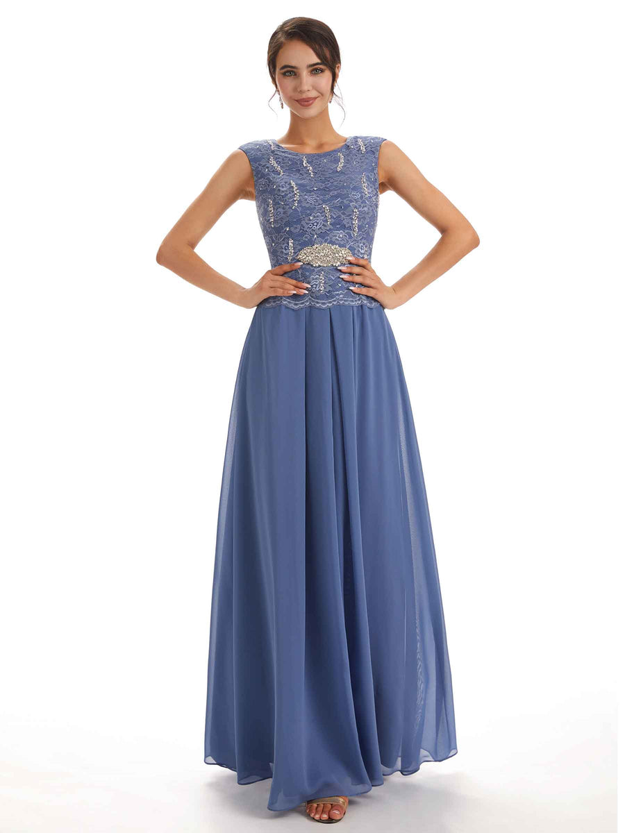 Chiffon Lace Beaded Bateau Elegant Mother of The Brides Dresses
