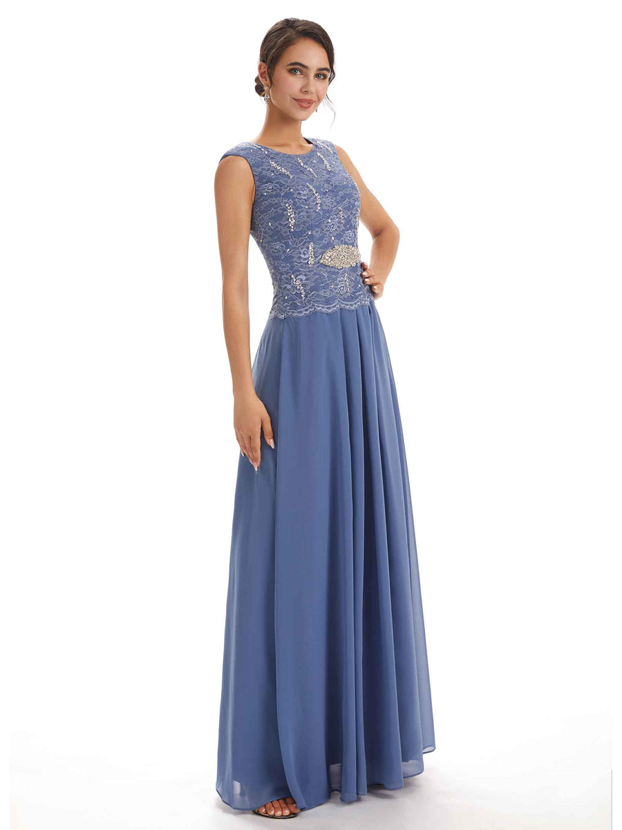 Chiffon Lace Beaded Bateau Elegant Mother of The Brides Dresses