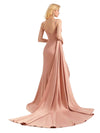 Elegant Soft Satin Side Slit Mermaid Spaghetti Straps Long Formal Prom Dresses Online