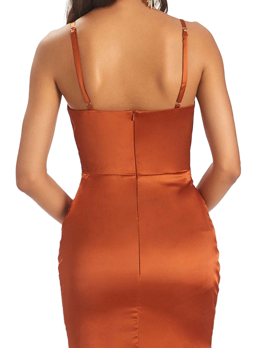 Elegant Soft Satin Mermaid Side Slit Unique Long Bridesmaid Dresses Online