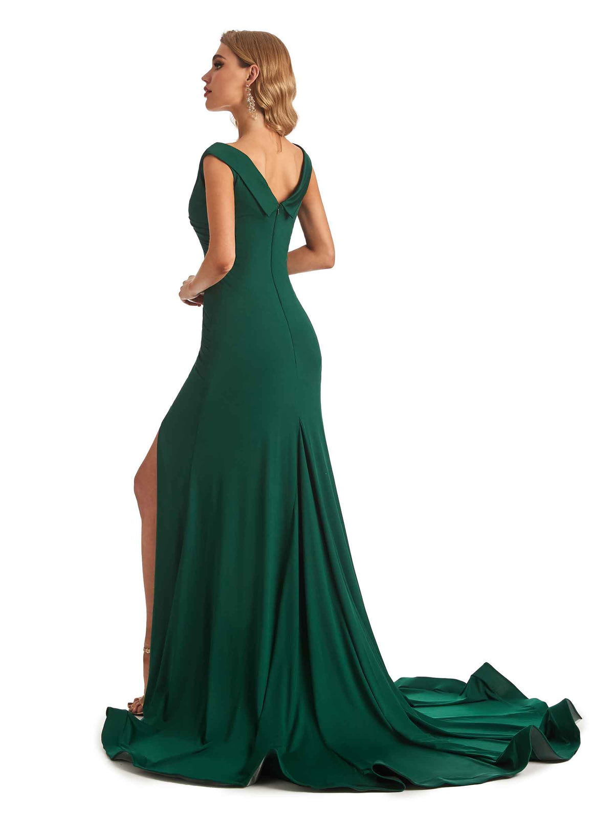 Sexy Mermaid V-neck Off The Shoulder Stretchy Jersey Long Formal Bridesmaid Dresses