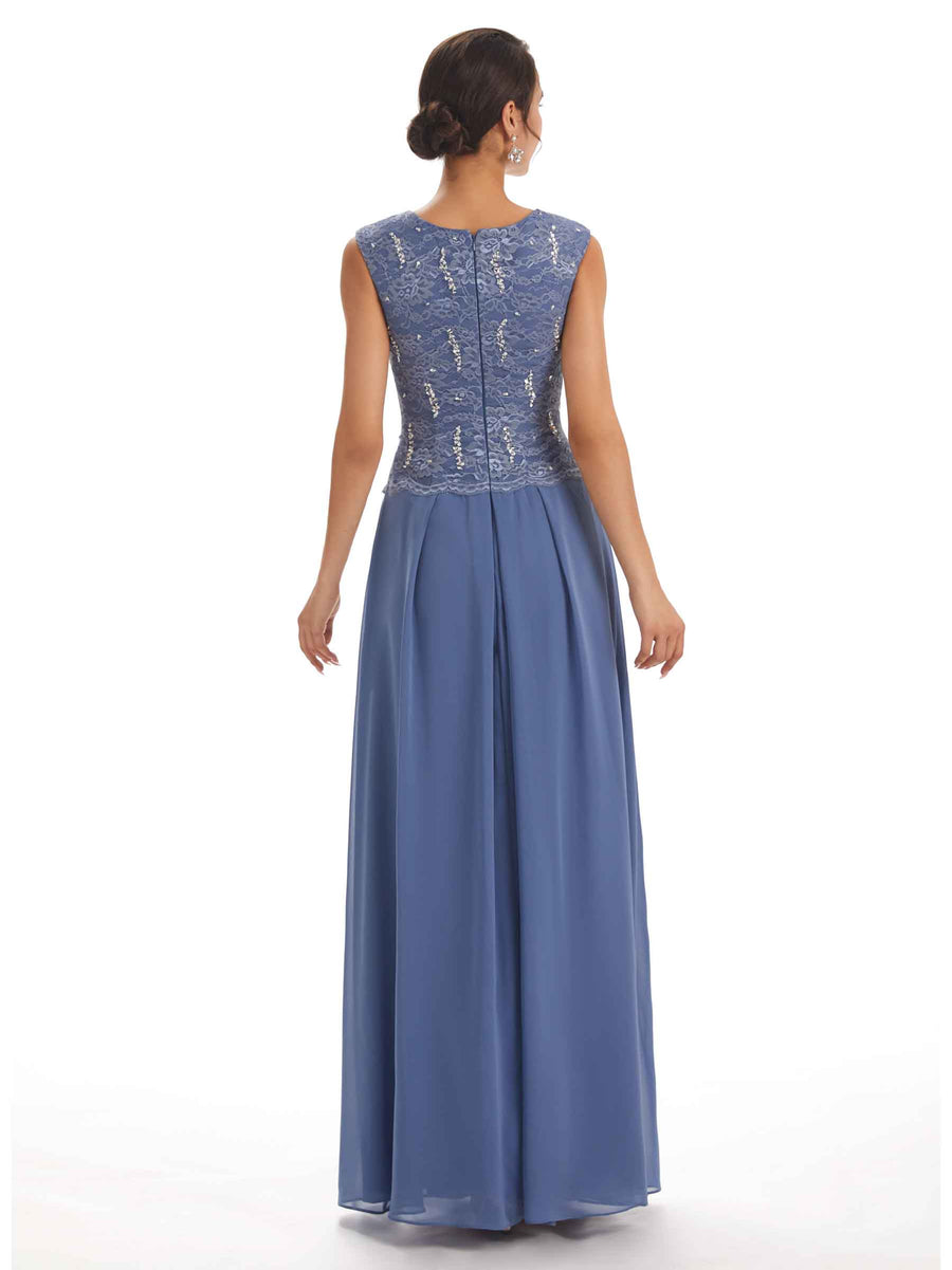 Chiffon Lace Beaded Bateau Elegant Mother of The Brides Dresses