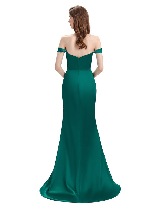 Sexy Soft satin Side Slit Off The Shoulder Floor-Length Mermaid Bridesmaid Dresses