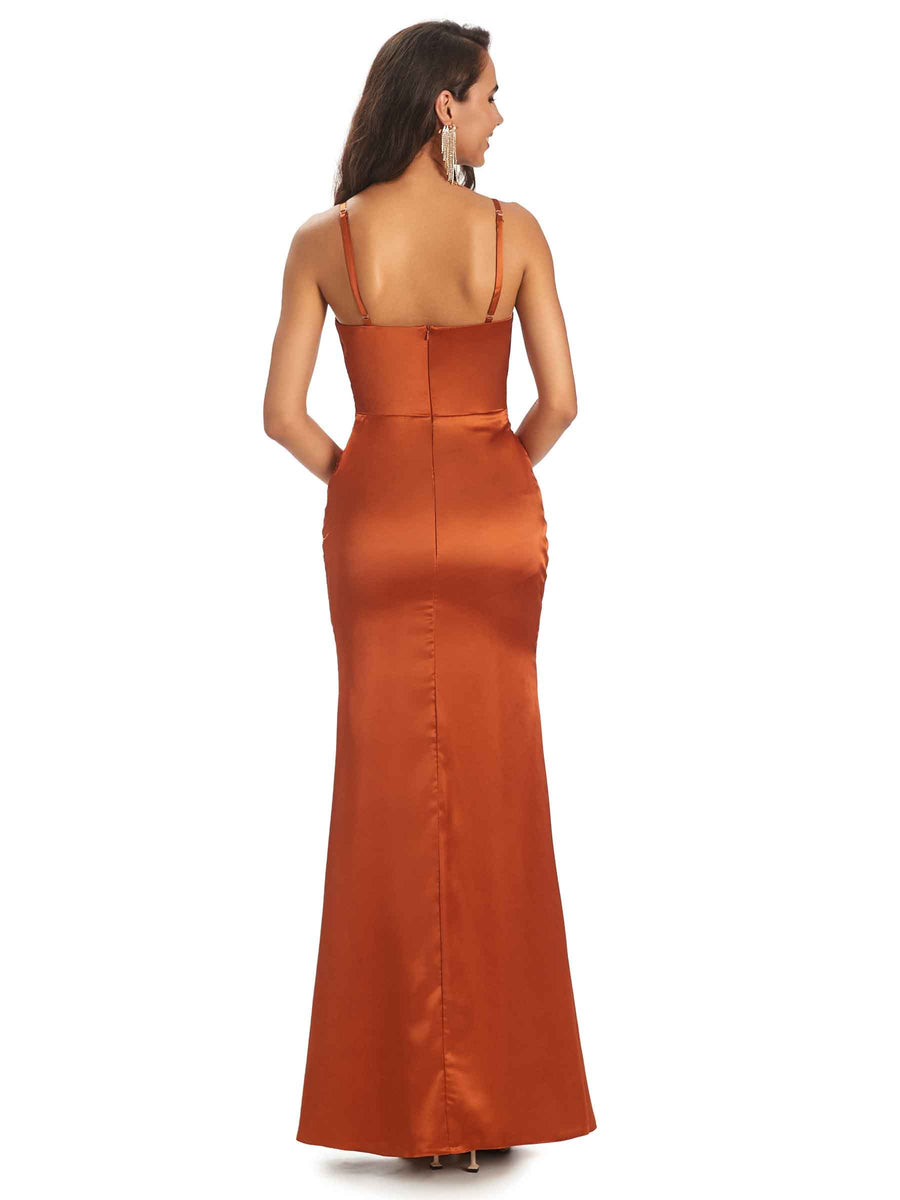 Spaghetti Straps Sexy Satin Mermaid Long Prom Dresses Online