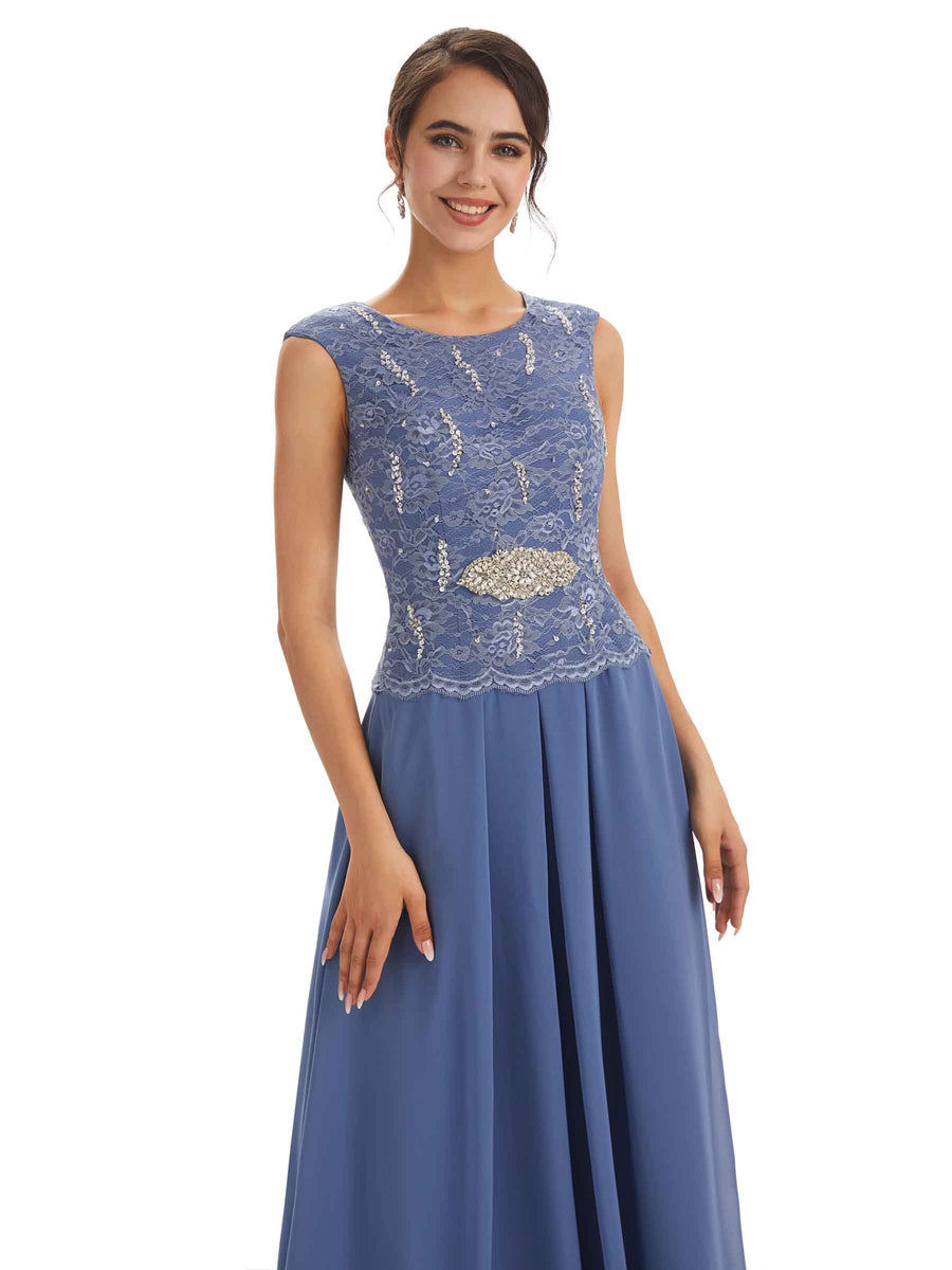 Chiffon Lace Beaded Bateau Elegant Mother of The Brides Dresses