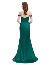 Sexy Soft Satin Side Slit Off Shoulder Maxi Long Mermaid Prom Dresses