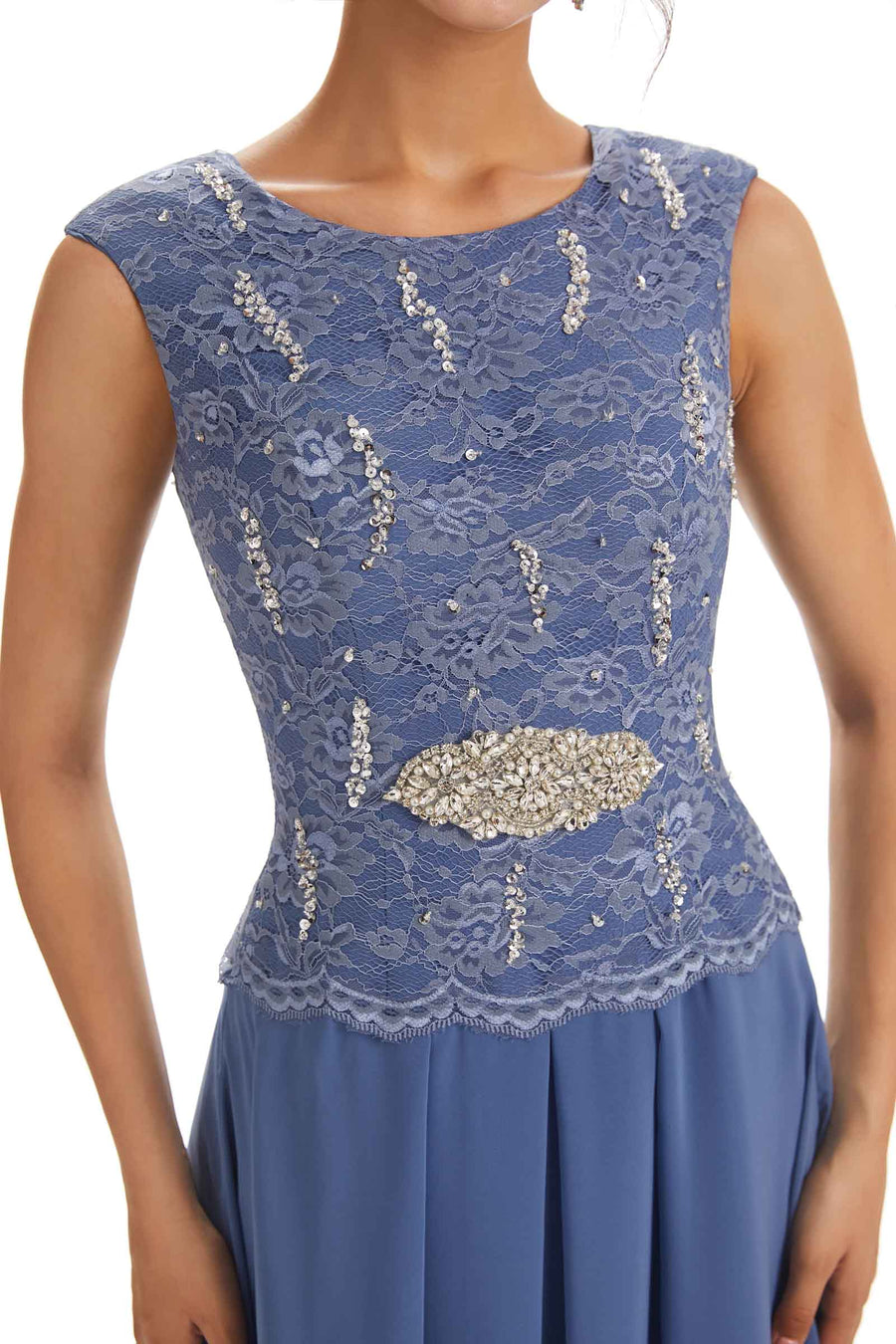 Chiffon Lace Beaded Bateau Elegant Mother of The Brides Dresses