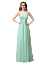 Pretty A-line Chiffon One-Shoulder Floor-Length long Bridesmaid Dresses