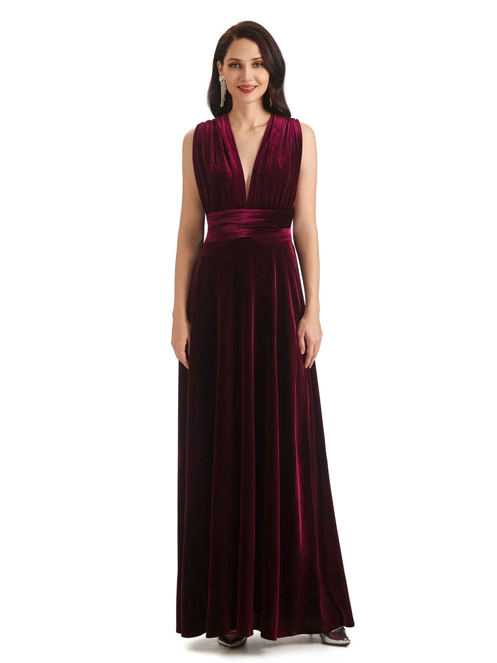 Convertible Sexy A-Line Velvet Long Bridesmaid Dresses Online