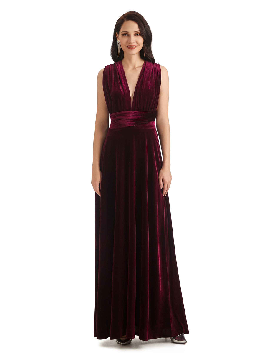 Convertible Sexy A-Line Velvet Long Bridesmaid Dresses Online