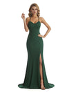 Sexy Side Slit Mermaid Halter Stretchy Jersey Long Unique Bridesmaid Dresses