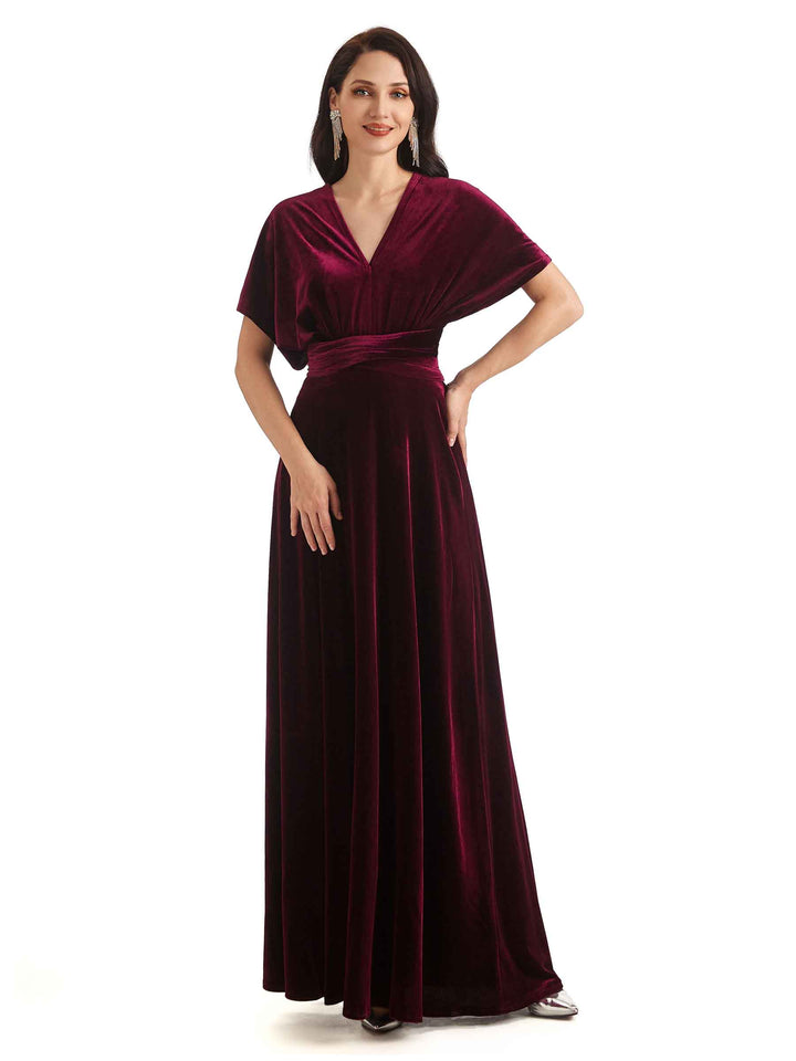 Convertible Sexy A-Line Velvet Long Bridesmaid Dresses Online