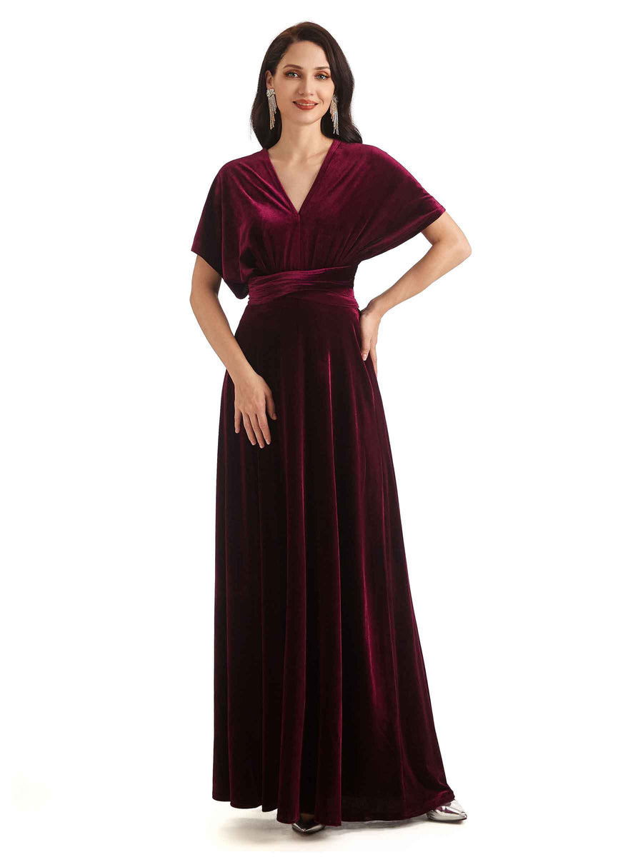 Convertible Sexy A-Line Velvet Long Bridesmaid Dresses Online