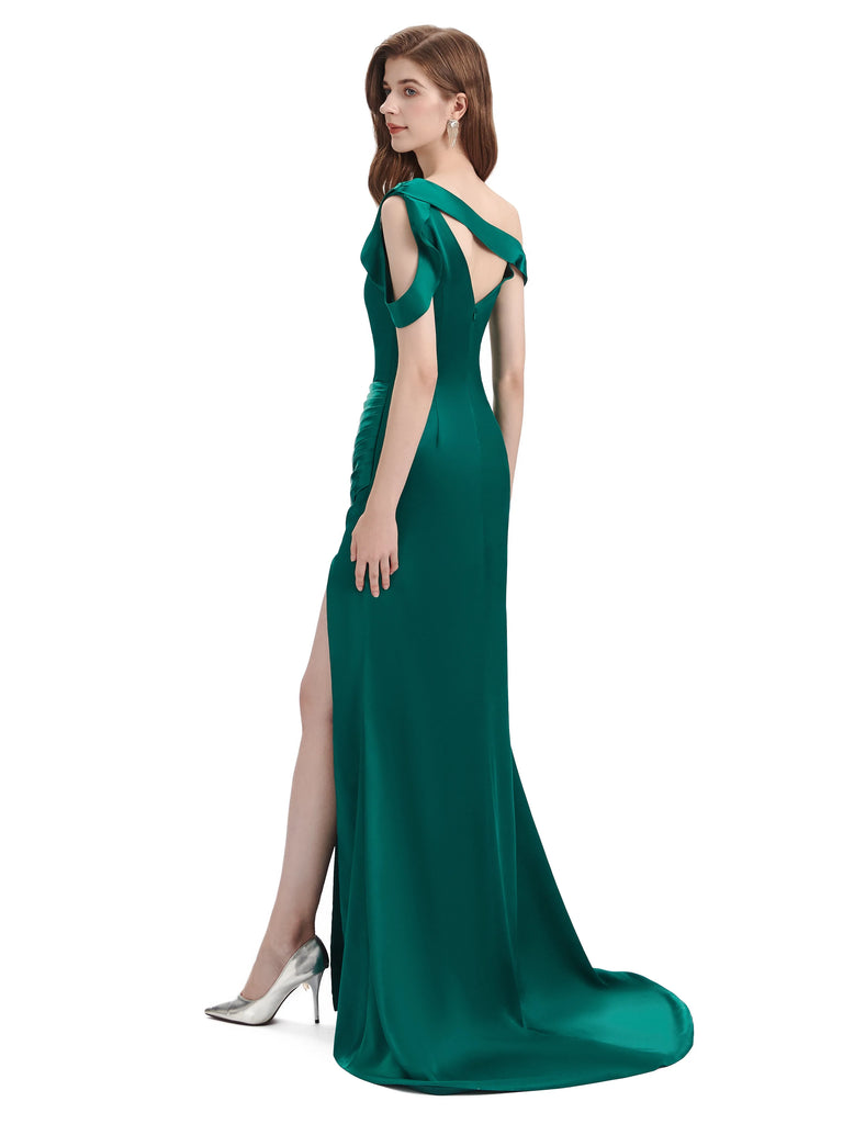 Sexy Soft Satin Unique Maxi Long Mermaid Formal Prom Dresses Sale With Slit